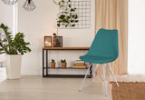 SAMPUR - Chaise Épura Design Rétro Scandinave de Salle à Manger et Bureau | Siège de Salon avec Coussin Intégré | Rembourrée avec Pieds en Acier - Bleu Canard