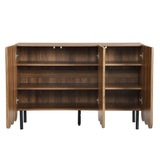 I0I&I0I Buffet moderne 120 x 35 x 80 cm, aspect bois, sans poignée, avec portes ondulées, étagères réglables, espace de rangement pour salon, couloir et salle à manger (noyer)