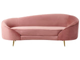 Canapé en Velours Courbé Glamour Rose Pastel à 3 Places Pieds Dorés Brillants Savar