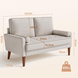 Vesgantti Petit Canapé 2 Places en Lin Ashbeige 121cm Coussin à Ressorts, Accoudoirs, Salon Moderne, Causeuse Fixe
