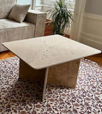 Table basse travertin "modele X " (grand plateau 80x60) (Table seule)