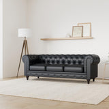 Habitat et Jardin - Canapé Chesterfield en Simili Aliza 3 Places Noir - Canapé Droit Capitonné Vintage - Design British - Pieds en Bois
