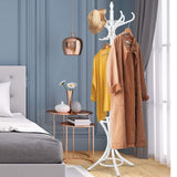 GOPLUS Porte-Manteau sur Pied au Style Industriel, 12 Crochets en Bois Massif, Support Manteau/Parapluie/Chapeau, 51 x 51 x 184CM (Blanc)