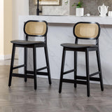 Ya-Home Lot de 2 Tabourets de Bar en Bois Chaise de Bar Rotin Tabourets de Cuisine Confortable en Cuir PU Chaise Bar avec Repose-Pieds, Noir