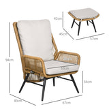 Outsunny Fauteuil de Jardin avec Repose-Pieds - Dossier inclinable et Coussin - en résine tressée Imitation rotin Ensemble de 2 pièces Naturel