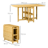 HOMCOM Table à manger pliante pour 6 personnes avec étagères - Table de cuisine et salle à manger pour petits espaces - 149,5 x 80 x 73,5 cm - Naturel