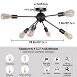 MRHYSWD Luminaire Plafonnier Noir Industriel Vintage Moderne, 6 LumièRes De Lustre Plafonnier E27 Chambre Salon Salle De Bain Cuisine Couloir Salle à Manger Paille Entree, Sans Ampoules