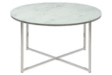 AC Design Furniture Antje Table Basse Ronde, Ø: 80 x 45 cm, Aspect Marbre Blanc /Chrome, Verre/Metal, 1 pc