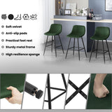 EUGAD Tabouret Bar, Lot de 2, Chaise Haute Cuisine, en Velours, Siège Rembourré, avec Dossier et Repose-Pieds, Pieds en Métal, Vert foncé, 1089BY-2