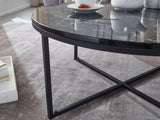 FineBuy Table Basse de Salon Effet Marbré 80x36x80 cm MDF et Metal | Grande Table de Canapé Ronde Noir | Design Table d'appoint Moderne