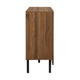 I0I&I0I Buffet moderne 120 x 35 x 80 cm, aspect bois, sans poignée, avec portes ondulées, étagères réglables, espace de rangement pour salon, couloir et salle à manger (noyer)
