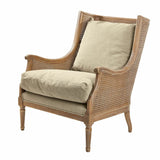 Loberon Greenbrier - Fauteuil rembourré confortable - Finition antique authentique - Tressé à la main - Coton - Rotin - Bois de frêne - Marron antique / Beige