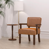 EOSVALO Ensemble de Trois Fauteuil à accoudoirs en Bois Solide, Fauteuils de Salon Moderne de Milieu de siècle, Confortable pour Salon/Bureau/étude (Marron Cuir, 1 Chaise)