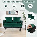 COSTWAY Canapé 2 Places en Velours Hollandais, Fauteuil de Salon pour 2 Personnes avec 2 Oreillers, Design Scandinave avec 5 Pieds Métalliques, Dossier et Accoudoirs Tissés, Charge 160KG (Vert)