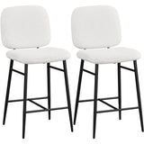 Yaheetech Lot de 2 Tabourets de Bar Rembourrés Siège en Tissu Bouclette Chaises de Bar Dossier Repose-Pied Tabourets Hauts de Cuisine à Quatre Pieds Métalliques pour Comptoir Salle à Manger Blanc