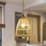 DAXGD Lampe Suspension en Rotin Bambou Naturel, Suspension Luminaire La Main Lampe Vintage, Boho Lustre Plafonnier en Osier Suspension Réglable E27 pour Table À Manger Couloir Cuisine Salon