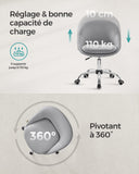SONGMICS Chaise de Bureau, Fauteuil Pivotant en Tissu Coton-Lin, Siège Confort, Rembourrage en Mousse, Réglable en Hauteur, pour Bureau, Chambre, Gris Tourterelle OBG020G01