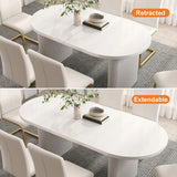homary Japandi Table de salle à manger ovale extensible en bois avec base sur piédestal 160 à 200,7 cm Blanc 160 à 200,7 cm