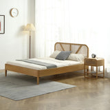 HOMIFAB Lit Adulte 160x200 cm en placage chêne avec tête de lit en Bois Massif et cannage Naturel - Leonie