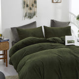 Cottonight Parure de lit 3 pièces en velours vert militaire – Literie pelucheuse vert olive – Couverture verte foncé, moderne d'hiver chaude pour homme et femme