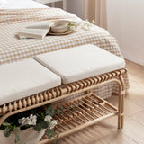KLAST Banc en Rotin Naturel Kina avec Coussins Déhoussables, Idéale comme Pied de Lit ou Banc, Fabriquée à la Main avec Variations de Couleur