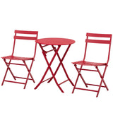 Outsunny Salon de Jardin Bistro Pliable - Table Ronde Ø 60 cm avec 2 chaises Pliantes - métal thermolaqué Rouge