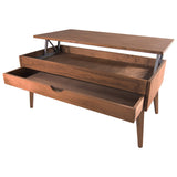 LoMasCasa Sonka Table basse relevable avec tiroir coulissant en bois naturel massif Disponible en couleur bois avec pied conique 100 x 50 x 48 cm