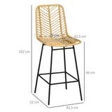 HOMCOM Lot de 2 tabourets de Bar Chaise de Bar Design bohème Hauteur 66 cm avec Repose-Pieds métal - Naturel