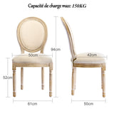 HomeMiYN Chaise Medaillon Lot de 2, Chaise de Salle à Manger de Style Louis-XVI en Tissu Lin, Chaises de Dîner Dossier Doux pour Chambre, Salon, Restaurant, Beige