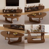 Table Basse Triangulaire en Bois d'hévéa, Style Milieu du siècle, en Noyer, pour Salon, Petite Table Ovale, Marron, Abstraite, Rustique, pour Bureau, extérieur, Patio