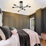 MRHYSWD Luminaire Plafonnier Noir Industriel Vintage Moderne, 6 LumièRes De Lustre Plafonnier Spoutnik E27 Chambre Salon Salle De Bain Cuisine Couloir Salle à Manger Paille Entree, Sans Ampoules