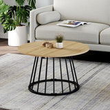 IDMarket - Table Basse Ronde Yuna 70 cm Plateau Bois et Pied Filaire en métal Noir