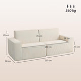 HOMCOM Canapé 3 Places en Velours côtelé 230 cm, canapé Moderne avec Assise et accoudoirs rembourrées, entièrement compressé Pas de Montage nécessaire, pour Salon, Chambre, Bureau, Beige