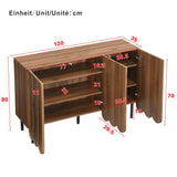 I0I&I0I Buffet moderne 120 x 35 x 80 cm, aspect bois, sans poignée, avec portes ondulées, étagères réglables, espace de rangement pour salon, couloir et salle à manger (noyer)