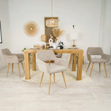 MEUBLE COSY Lot de 2 Chaises de Salle à Manger Scandinave Fauteuil Assise rembourrée en tissu Pieds en métal pour Cuisine Salon Chambre Bureau, Brune, Beige