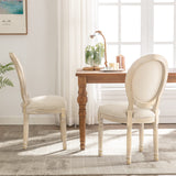 HomeMiYN Chaise Medaillon Lot de 2, Chaise de Salle à Manger de Style Louis-XVI en Tissu Lin, Chaises de Dîner Dossier Doux pour Chambre, Salon, Restaurant, Beige