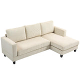 HOMCOM Canapé d'angle Velours Côtelé Canapé 3 Places 214 cm Beige