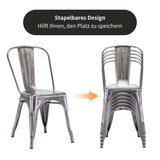 DUHOME Chaise de Salle à Manger en Métal, Lot de 4 Chaise Bistrot Metal, Ensemble de Chaises Empilables Chaise Cuisine avec Dossier, pour Bar Café Salon Restaurant Intérieur et Extérieur,Métallique