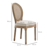 HOMCOM Lot de 2 chaises de Salle à Manger - Chaise de Salon médaillon Style Louis XVI - Bois Massif sculpté, patiné - Dossier cannage - Aspect Lin Beige