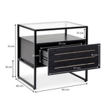 IDIMEX Table de Chevet ARUMA H 51 cm avec 1 tiroir, Plateau en Verre au Style Moderne et Industriel Coloris Noir, pour Chambre avec Rangement Niche Ouverte