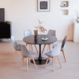 GrandCA HOME Table de Salle à Manger Ronde Moderne Noir de 110 cm avec Piédestal Design Tulipe, Table de Loisirs Mid-Century pour Cuisine, Salle à Manger et Salon
