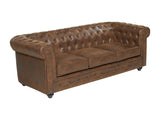 Vente-unique - Canapé 3 Places Chesterfield en Microfibre Aspect Cuir Vieilli
