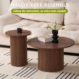 JZGORC Lot de 2 Tables Basses Rondes Modernes, Support de Base de Colonne Romaine, Table D'appoint de Canapé Ronde de Style Ferme, Convient au Salon, au Bureau - Marron Foncé