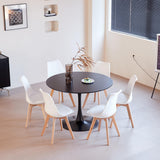 GrandCA HOME Table de Salle à Manger Ronde Moderne Noir de 110 cm avec Piédestal Design Tulipe, Table de Loisirs Mid-Century pour Cuisine, Salle à Manger et Salon