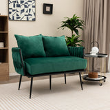 COSTWAY Canapé 2 Places en Velours Hollandais, Fauteuil de Salon pour 2 Personnes avec 2 Oreillers, Design Scandinave avec 5 Pieds Métalliques, Dossier et Accoudoirs Tissés, Charge 160KG (Vert)