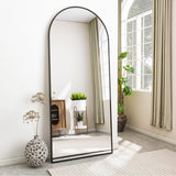 Koonmi Miroir sur pied avec dessus bombé, 171 x 76 cm, miroir arqué, avec verre robuste, miroir complet monté au mur, appuyé ou à placer librement avec pince, noir
