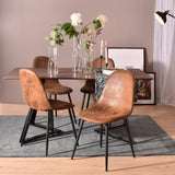 MEUBLE COSY Lot de 4 chaises de salle à manger Scandinave Fauteuil Salon Cuisine Pied Métal Noir Rétro Vintage en suédine Marron