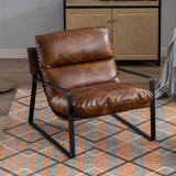 chairus Fauteuil de Loisirs en Cuir PU Modern Chaise de Relaxation pour Salon Fauteuil de Chambre avec Cadre en Métal (Marron)