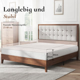 LUXOAK Lit en Bois de pin Massif 160 x 200 cm avec tête de lit rembourrée, lit en Bois pour Chambre à Coucher ou Chambre d'amis, Housse en Lin, Aspect Noyer