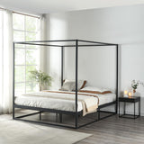 [en.casa] Cadre de Lit à Baldaquin avec Sommier à Lattes Lit Double Adulte Cadre à Lattes sur Pied Design Élégant Stable Capacité de Charge 200 kg Chambre à Coucher Métal 160 x 200 cm Noir